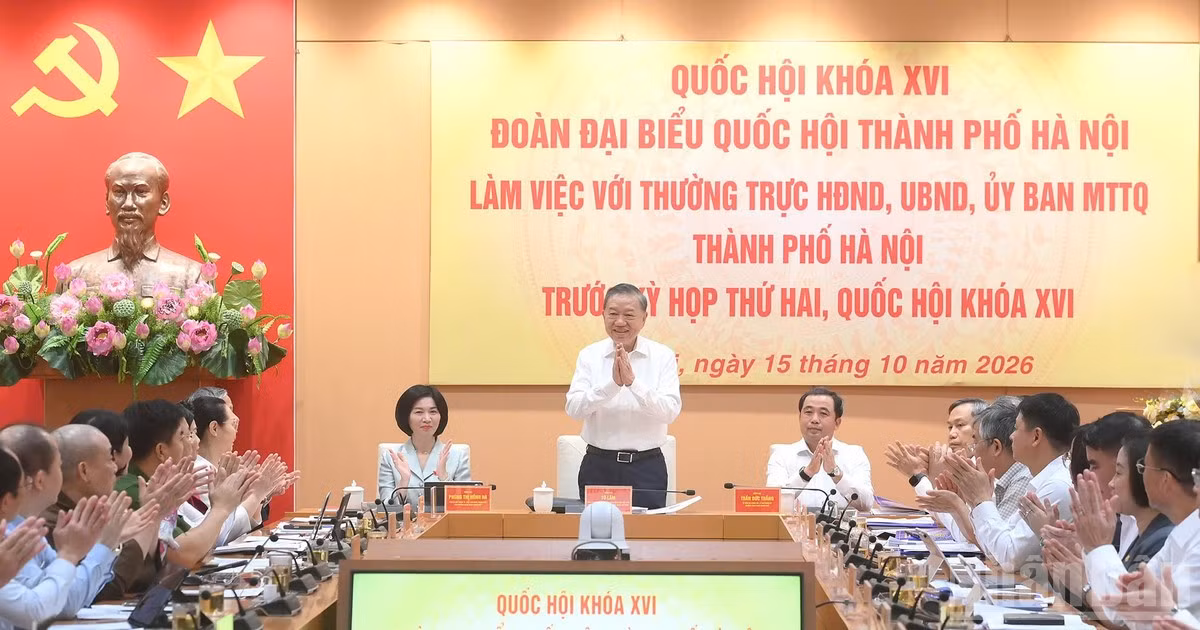 Tổng Bí thư, Chủ tịch nước Tô Lâm và các đại biểu tham dự cuộc làm việc. (Ảnh: ĐĂNG KHOA)