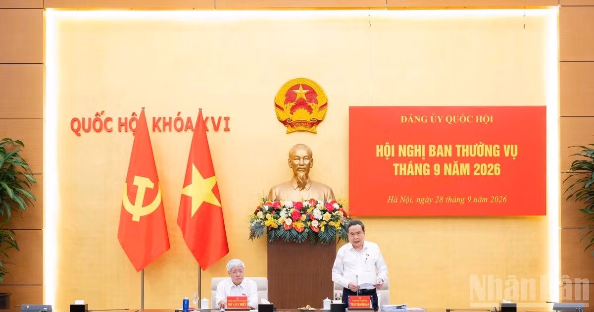 Bí thư Đảng ủy Quốc hội, Chủ tịch Quốc hội Trần Thanh Mẫn phát biểu tại hội nghị. (Ảnh: DUY LINH) 
