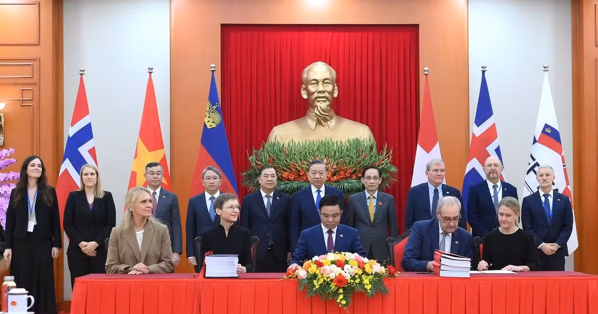 Tổng Bí thư, Chủ tịch nước Tô Lâm và các đại biểu chứng kiến Lễ ký kết Hiệp định Thương mại tự do Việt Nam-EFTA (VEFTA).