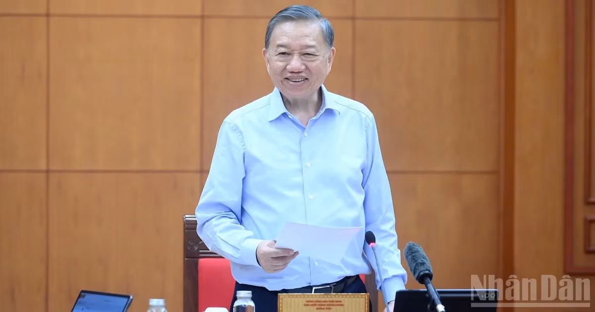 Tổng Bí thư, Chủ tịch nước Tô Lâm phát biểu tại cuộc làm việc với Ban Tổ chức Trung ương về Đề án tổng kết Nghị quyết số 26-NQ/TW. (Ảnh: ĐĂNG KHOA)