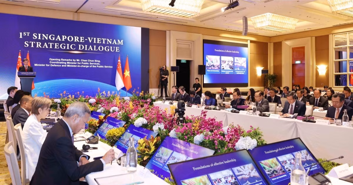 Đối thoại Chiến lược Việt Nam-Singapore lần thứ nhất giữa Đảng Cộng sản Việt Nam và Đảng Hành động Nhân dân Singapore. (Ảnh: Phương Hoa/TTXVN) 