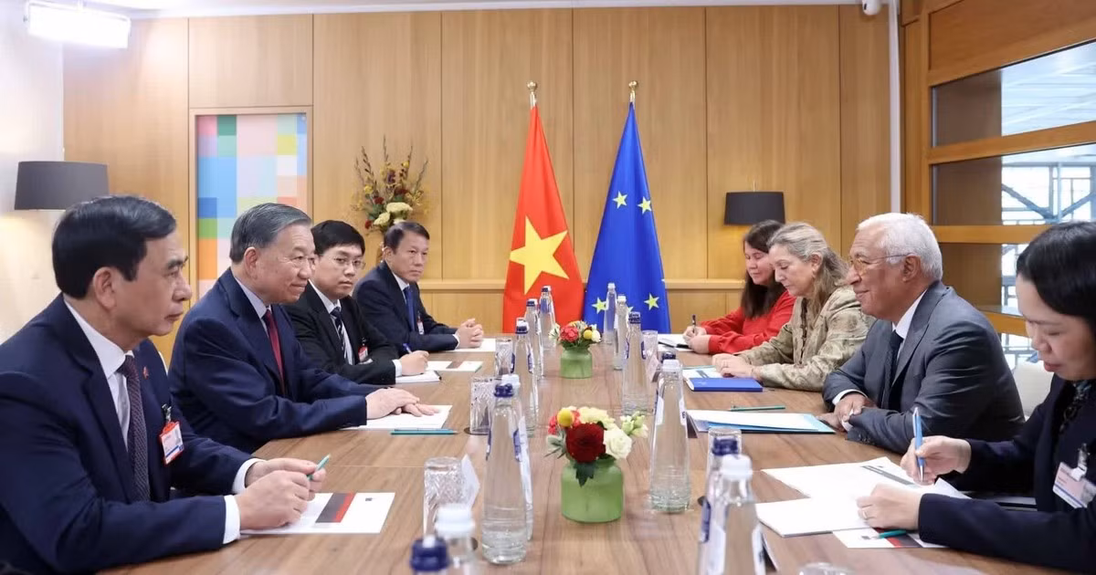 Tổng Bí thư, Chủ tịch nước Tô Lâm hội đàm với Chủ tịch Hội đồng châu Âu António Costa. (Ảnh: TTXVN)