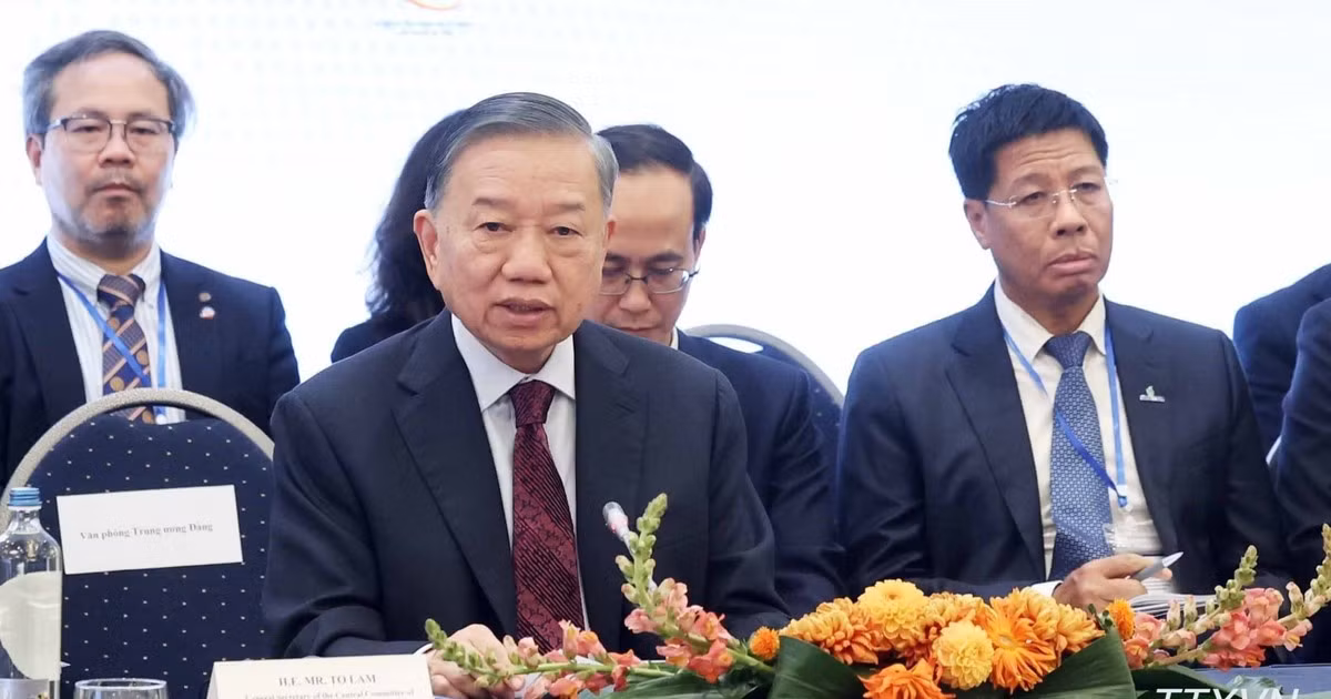 Tổng Bí thư, Chủ tịch nước Tô Lâm phát biểu tại Tọa đàm. (Ảnh: TTXVN) 