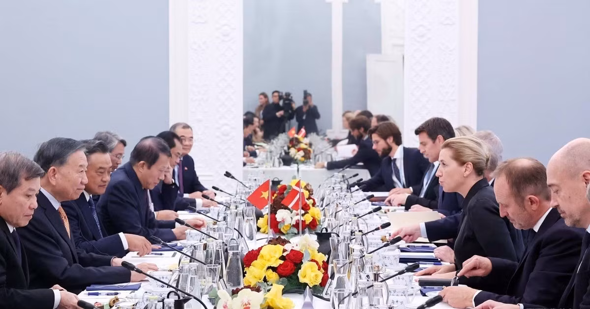 Tổng Bí thư, Chủ tịch nước Tô Lâm hội đàm với Thủ tướng Đan Mạch Mette Frederiksen. (Ảnh: Thống Nhất-TTXVN) 