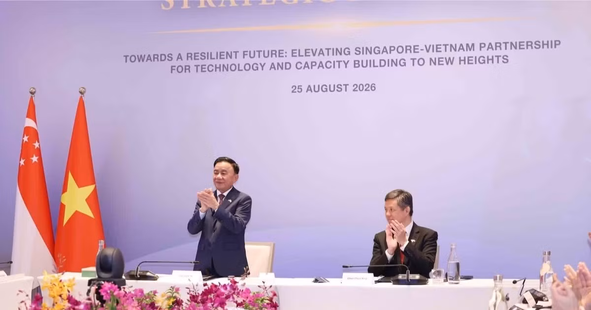 Đồng chí Trần Cẩm Tú, Ủy viên Bộ Chính trị, Thường trực Ban Bí thư cùng Phó Tổng Thư ký Đảng Hành động Nhân dân Singapore, Bộ trưởng Quốc phòng kiêm Bộ trưởng Điều phối dịch vụ công Chan Chun Sing đồng chủ trì Đối thoại Chiến lược Việt Nam-Singapore lần thứ nhất. (Ảnh: TTXVN)
