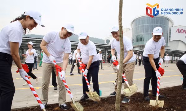 Đồng chí Bí thư Thành ủy Quản Minh Cường tham gia trồng cây xanh tại AEON MALL Hạ Long 
